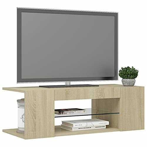 Tidyard Meuble TV (avec lumières LED) Design Elégant avec Haute Qualité 90x39x30 cm