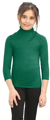 janisramone® Turtle Neck Tops for Girls, Plain Boys' Polos for School and Sports, Casual Kids Polo Shirts Girls & Boys Long Sleeve T-Shirt, Unisex Turtle Neck Top Kids Bottle Green