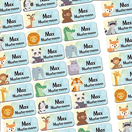 120 Stück personalisierte Namensaufkleber für Schulsache. Für Kinder Schule und Kindergarten zum Markieren von Gegenständen (Wildtiere) Maße 3,0 cm x 1,3 cm