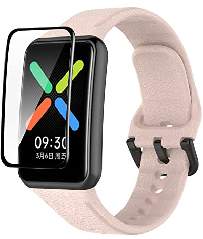 GIOPUEY Armband für Oppo Watch Free, [2 in 1] TPU Silikon Armband + Stück Schutzfolie [Verschleißfest] [Atmungsaktiv] Ersatzarmband für Oppo Watch Free - Pink