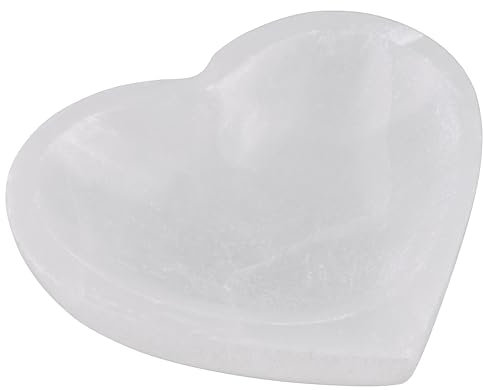 Wish Well Heart Selenite Bowl with Amethyst Necklace – 4 Selenite Crystal Bowl – Mined and Crafted in Morocco – Ideal for Cleansing and Recharging Crystals and Healing Stones, Meditation, and Decor
