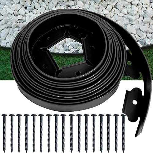 Aoipend Kit de bordure de jardin 5,1 cm x 12,2 m avec 36 pointes d'ancrage, rouleau de bordure en plastique noir pour pavé de pelouse, bordure de parterre de fleurs de cour