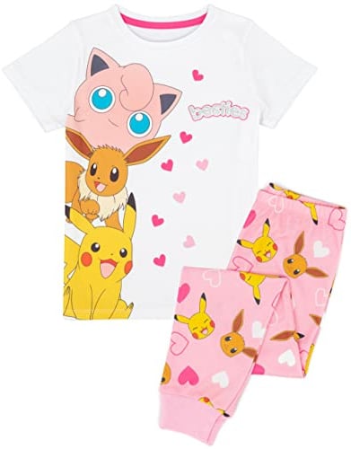 Pokemon Pyjamas Girls Kids Besties Character T-Shirt Trousers Pjs Set