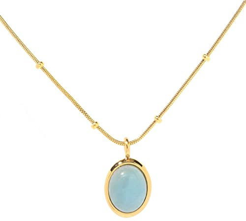 STANG Personnalité Simple Titane Acier plaqué Or 18 carats Aigue-Marine Collier Pendentif Femmes lumière Luxe tempérament Bijoux Cadeau