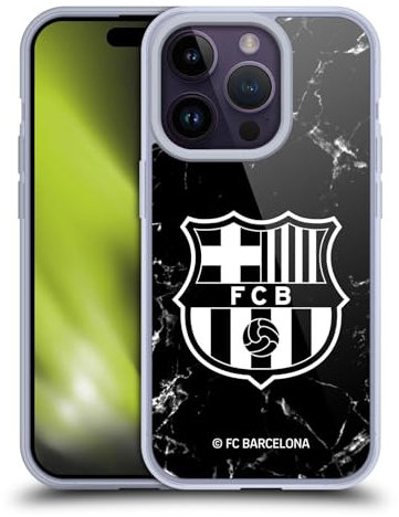 Head Case Designs Offizielle FC Barcelona Marmor Schwarz Wappen Muster Gelhülle [Militärischer Schutzgrad] Kompatibel Mit Apple iPhone 14 Pro Und Kompatibel Mit MagSafe