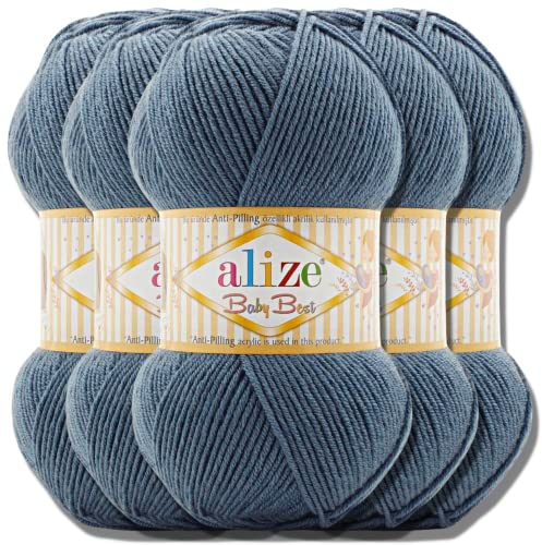 Hobby YARN Alize Baby Best Batik 5x 100g Türkische Premium Wolle Babywolle (Light Indigo | 418)