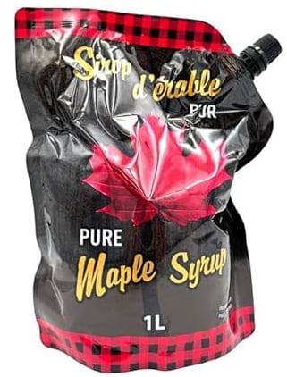 Sirop d'érable du Canada en Pochette de 1 Litre - Pratique avec bec verseur - 100% pur - Les Trésors d'érable