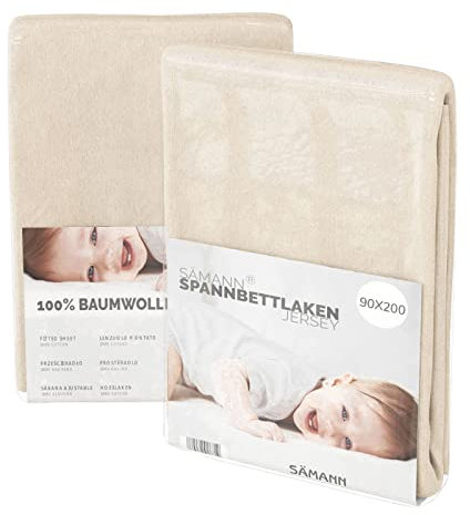Sämann® Spannbettlaken Spannbetttuch Jersey 90x200 cm für Kinderbett & Juniorbett, Baumwolle Natur
