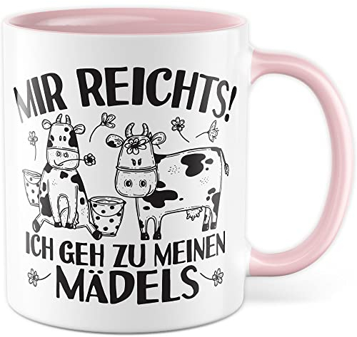 Kühe Tasse mit Spruch lustig Kuh Kaffeetasse Mädels Bäuerin Kaffee-Becher Rinder Kuhstall Tasse Kuhl Witz Tasse Humor Bauernfrau Bauernhof Tierhalter Tiere Landwirtschaft Landwirtin (Weiß/Pink)