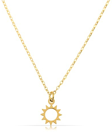 Made by Nami Minimalistische Halsketten mit Anhänger • Dezente Damen Edelstahl Halskette mit starkem Karabiner-Verschluss • Choker-Kette Frauen & Mädchen • Filigrane Gliederkette (Sonne Gold)