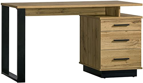 MINIO go for it Lamia 8 - Schreibtisch mit Schubladen 135cm I Büroschreibtisch I Computertisch I Großen Schubladen I Wotan Eiche/Schwarz Matt Farbe
