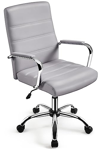 Yaheetech Schreitischstuhl ergonomisch Bürostuhl mit Armlehnen Home-Office Stuhl Drehstuhl mit Rollen Arbeitsstuhl mit Rückenlehne für Büro/Arbeitszimmer Hellgrau