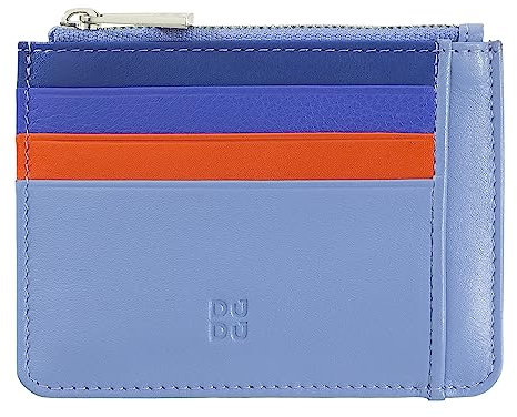 DUDU Bustina porta carte di credito in vera pelle colorata portafogli con zip Blu pastello