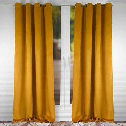 FLYing Curtains - Vorhänge für Wohnzimmer, Schlafzimmer - Vorhang Blickdicht mit Ösen, Samtvorhang, Ösenvorhang - 1 Stück - 145 x 250 cm - Kupfer-Gold