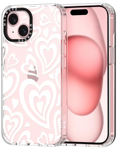 MOSNOVO Case for iPhone 15 Plus, [Buffertech 6.6ft Military-Grade Drop Protection] [Anti Peel Off Tech] Clear TPU Bumper Phone Case Cover Design - Twist Heart