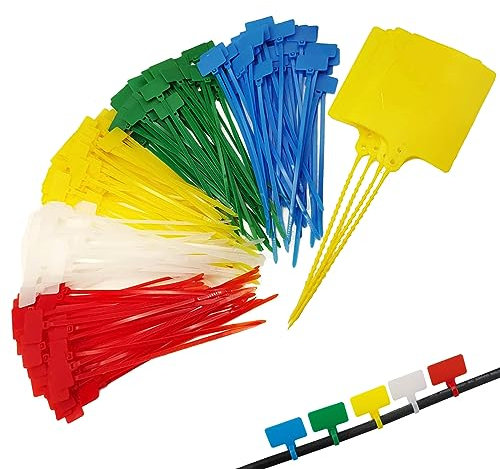 TidyTie Cable Marker Tie Tags, 204Pcs Self-Locking Zip Tags Write on Label, Nylon Wire Label Multicolor Network Marking for Home Office-5 Colors/6Inch