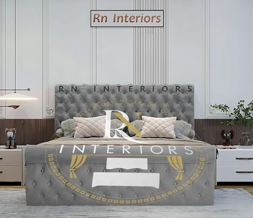 RN Interiors Sleigh Bed | Ottoman Storage Bed frame, Upholstered Bed with 49’’ Headboard (Grey Plush velvet) (3FT SINGLE)