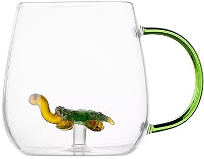 Zankie Coffee Mug- Borosilicate Glass Cute Animal Inside Cup Cartoon Figurine Teacup Valentine's Day for Boys Girls Kids Women Men, 12.85oz