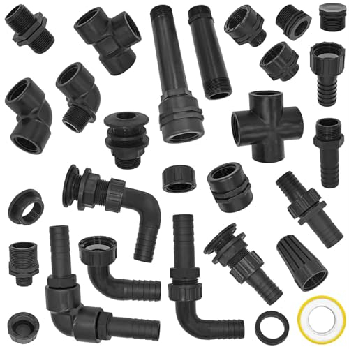 Gewinde Fitting Verschraubung aus Kunststoff PP PE PVC - Tankdurchführung mit Anschlag und Dichtung, mit 3/4 Rohr Zoll Aussengewinde AG, für Loch Durchmesser 26mm, max. Wandungsstärke 26mm