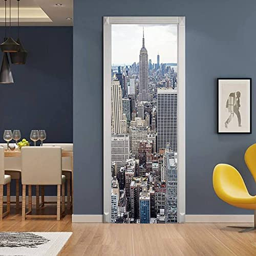 Autocollant Portepaysage D'Architecture De La Ville De New York 80 X 200 Cm De Salle De Bain Poster De Porte Papier Peint Porte Sticker De Porte Trompe L'Oeil Effet 3D Intérieure Muraux Pvc Stickers