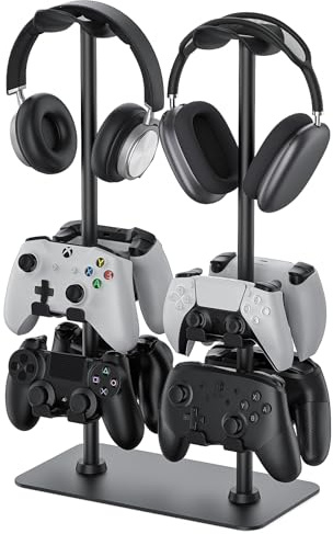 MANMUVIMO Headset Stand Controller Holder for 2 Headset and 8 Controller, Headphone Stand Gaming Controller Holder for PS5 Switch Xbox Airpods Beats Bose, Gaming Room Accessories, Gamer Gifts for Men