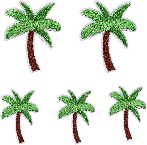 SquarezhenBo 5Pcs Green Applique Art Crafts for DIY Clothing Accessories,Coconut Palm Tree Embroidered Patch Iron on Patch DIY Sewing Applique Trim and Embellishments Applique Patches