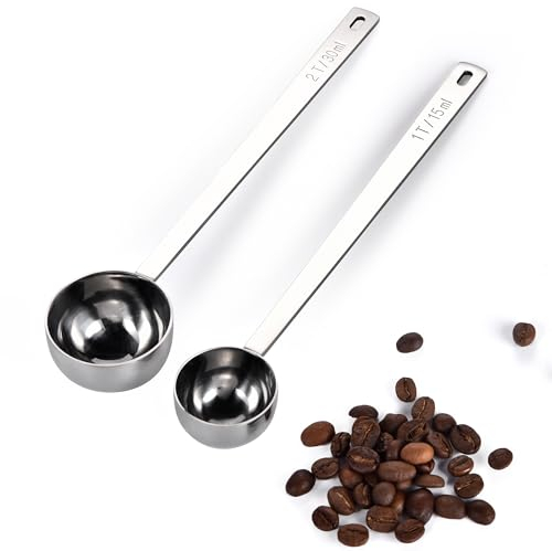 U-Taste Lot de 2 Cuillères à Café en Acier Inoxydable 18/8 avec Manche Extra Long de 17,4cm pour Café Moulu, Grains, Poudre, Expresso, Idéales pour les Grandes Boîtes, Canettes (15&30ml, Argent)