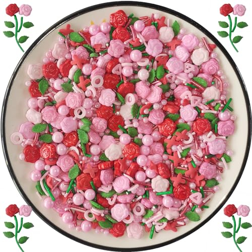Essbare Valentinstag Rosen Garten Zucker Streusel Herz Kuchen Cupcake Toppers Perlen Kekszutaten Süßigkeitenstreusel für die tägliche Kuchendekoration