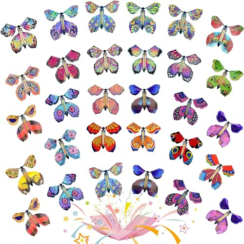 20 Pack Magic Flying Butterfly, Rubber Band Powered Butterfly Magic Fairy Flying Butterfly Card for Birthday Gifts, Performance Props, Surprise Gifts, Magic Show Decoration