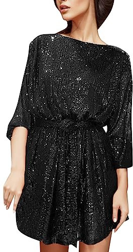 Pailettenkleider für Damen Partykleid Hochzeit Glitzer Cocktailkleid Elegant Sexy Hochzeitskleid Festlich Party Pailletten Frauen Kleider Glitzerkleid Abendkleid Silvester Outfit (3-Black, XXL)