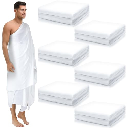 Suhine 6 Stück Ahram Ihram Ehram für Hadsch und Umrah, islamische Kleidung für Herren, Umrah White Hajj Geschenke, 104 x 200 cm