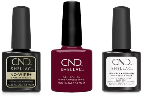 CND Shellac Bundle: Wear Extender Base Coat, No-Wipe+ Top Coat and Signature Lipstick - Perfect Combination for Long-Lasting Shine and Colour Intensity
