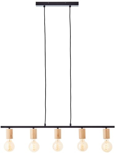 Brilliant Lampe Kerry Pendelleuchte 5flg schwarz/holz Aluminium braun 5x A60, E27, 40 W