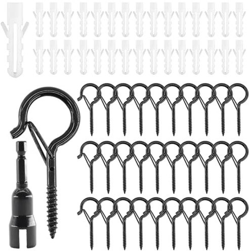 alwaiiz 30 ganci a vite di colore nero, ganci da avvitare con fusibile, inclusi 30 chiodi di espansione + 1 installatore di trapano elettrico, gancio a vite in acciaio per piante in vaso