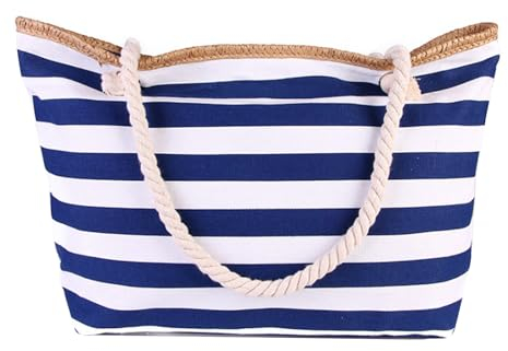 Cleminsta Bolsa de Playa Grande con Cremallera del Verano para Mujer Shopper Bolsa de Hombro Bolsos Totoes de Lona Bolso de Mano con Asas de Cuerda Para Playa Piscina Gimnasio (azul)