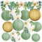 YBwanli Lanterne Papier Vert,Deco Bapteme champetre,Baby Shower Decoration,Decoration Mariage,Decoration Table Bapteme,Style de Peinture à l'huile où la Nature Rencontre la décoration, Ensemble de13