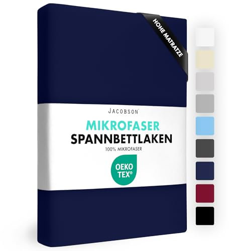 JACOBSON Spannbettlaken 180x200-200x220, Premium Mikrofaser Spannbetttuch 160g/m², BOXSPRINGBETT & ÜBERLÄNGE (180x200cm - 200x220cm, Dunkelblau)