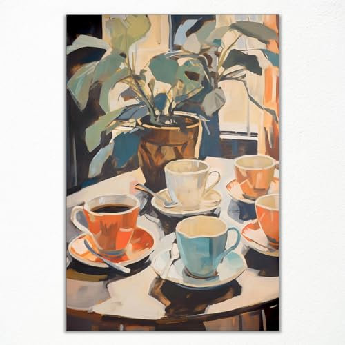 Póster retro de café, lienzo artístico para pared de alimentos, ilustración de tazas vintage, decoración de tienda de viajes italiana, pintura acogedora para cocina y bar, 40,6 x 61 cm, sin marco