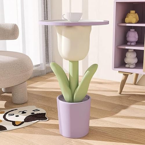 FZSERUN Blumen Kleiner Couchtisch, Beistelltisch In Tulpenform, Blumen Beistelltisch, Kleiner Beistelltisch, Mit Ablagefach, FüR Couch, Schlafzimmer, Heimdekoration,Lila,30×30×51cm
