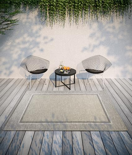 Villeroy & Boch Luitwin In- & Outdoor Teppich Modern - Modernes Flachgewebe, Boho, Ethno, ÖKO-TEX Wetterfest & UV-beständig für Balkon, Terrasse, Garten – Natur Braun, 155x230cm