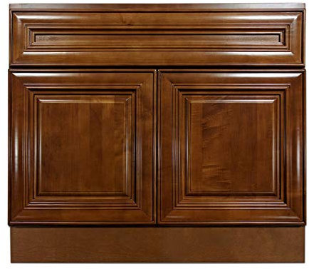 Chocolate Glaze 36 Vanity Bathroom Traditional Shaker Door Cabinet Drawer Single Sink Base Bath Wall Faucet Vessel Vanities Kitchen Maple Wood Hardwood 36 W x 31.5 H x 21 D of Set