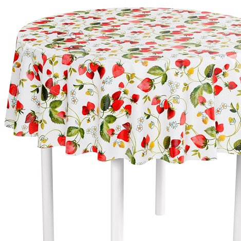 LILENO HOME Tischdecke abwaschbar als Meterware 140 cm rund (Schnittkante) in Erdbeeren Motiv - Wachstuchtischdecke wasserabweisend ideal als Tischtuch o. Tischläufer für Bierzeltgarnitur