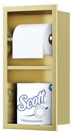 Neodrain Unterputz-Toilettenpapierhalter Edelstahl Wandnische mit Regal WC-Papierhalter Gold Papier Halterung für Badzimmer, 34 x 18 cm
