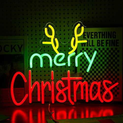 Merry Christmas Neon Sign Dimmable Christmas tree Neon Light for Christmas Decor USB Powered LED Christmas Light Up Sign for Christmas Home Indoor Party (16.5 * 12.6 In)