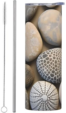 YYHWHJDE Petoskey Stone Picture Mug en acier inoxydable avec paille Convient pour cafés, bureaux, voitures 591 ml