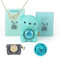 Engraved Heart Necklace - with Real Rose Bear Giftbox, Preserved Rose Hug Bear Gifts for Women with Heart Necklace, Flip bear jewelry box Gift for Women Anniversary Valentines Day (Light Blue/1pcs)