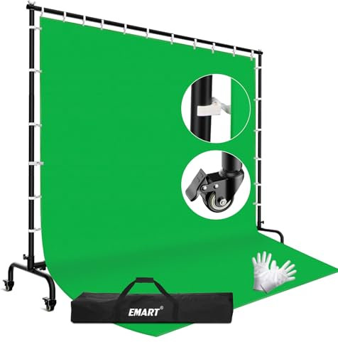EMART Greenscreen mit Ständer 2,1 x 3 M, Verstellbarer Hintergrund Ständer mit Rädern für Banner, Fotografie, Partys, Geburtstage und Live-Streams