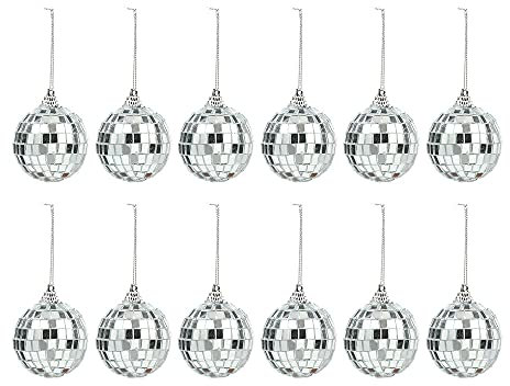 12 Pcs 2cm Silver Mirror Disco Ball Baubles,Christmas Tree Hanging Decorations Glass Baubles for Christmas Tree and Party Decorations