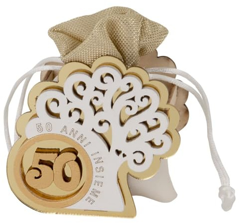 Generico 12 scatoline in Legno con Simbolo Albero della Vita e Sacchetto portaconfetti compreso Idea BOMBONIERA BOMBONIERE Nozze Comunione Nascita (Albero con Nozze d'oro)