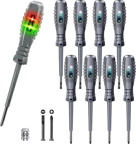 TZEKING Destornillador Comprobador de Tensión, 8 Destornilladores de Prueba Eléctricos,Destornillador Probador Eléctrico,con Destornillador Magnético Fuerte de Alto Torque 2 en 1,Comproba de Corriente